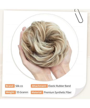 Silk-Co Hair Part with Rubber Band - Wavy Soft Dutt Extensions for Messy Buns - Honey Brown Ombre & Bleach Blonde - 55g Thickening Hair Solutions - Buy Online on GoSupps.com