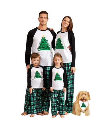 IFFEI Christmas Pyjamas Matching Family Pajamas Sets Xmas Pjs Letter Print Tops and Plaid Pants Sleepwear Nightwear for Women Men Kids Baby Pet Kids 2 Years Green/Tree