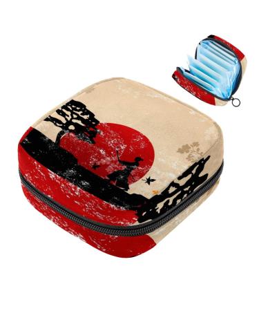 Menstruation pad bag with zipper women's napkin bag tampons collective bags for women and girls (retro-Japanese handicrafts)