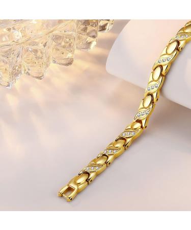 Jeracol Titanium Steel Magnetic Bracelet for Women | Adjustable Length & Crystals Design | Strong Magnets | Includes Sizing Tool | Gold | Jewelry Gift Box - Buy Online on GoSupps.com
