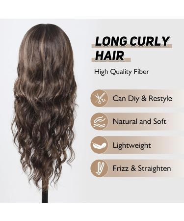 Shop Testar Brown Wig for Women - Dark Brown & Blonde Mixed Thick Curly Wavy Heat-Resistant Synthetic Hair for Daily & Party Use - Buy Online on GoSupps.com