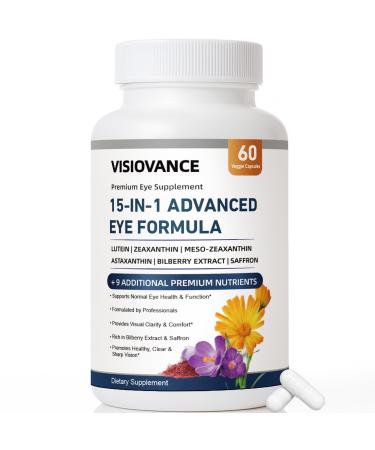 15 in 1 Advanced Eye Formula Neurobella Eye Vitamin and Mineral Supplement for Adults & Seniors with Lutein Astaxanthin Vitamin C/E Bilberry Promotes Eye Health Reduces Dryness 60 Capsules