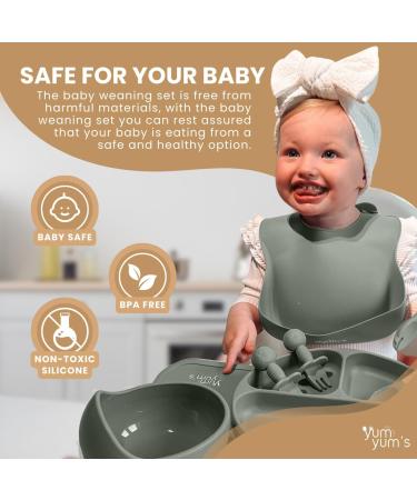 Yum Yum's Baby Weaning Set - 10pc Silicone Feeding Set with Suction Bowl, Spoon, Fork & Cup | Baby Gifts & Presents - Buy Online on GoSupps.com