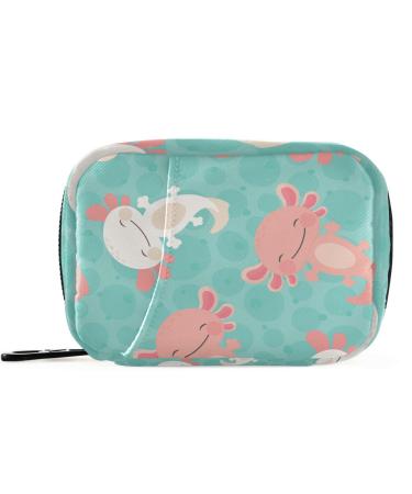 Pfrewn Pill Organizer Case 7 Day Kawaii Axolotl Green Travel Pill Box with Zipper Portable Small Weekly Vitamin Medicine Supplement Holder Pouch Bag