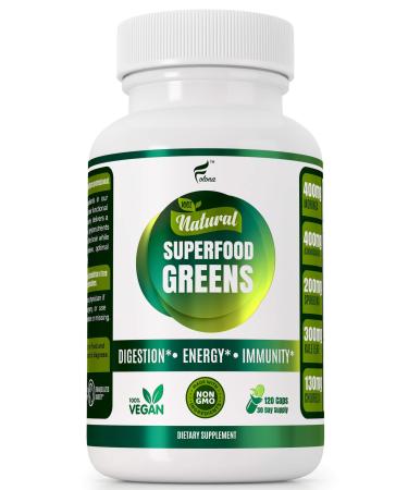 Organic Vegan Super Greens Capsules with Ashwagandha - Immune Support with All Natural Whole Food Nutrients Chlorella, Moringa, Spirulina, Turmeric, Kale. Improve Digestion, Boost Energy - Detox Pills