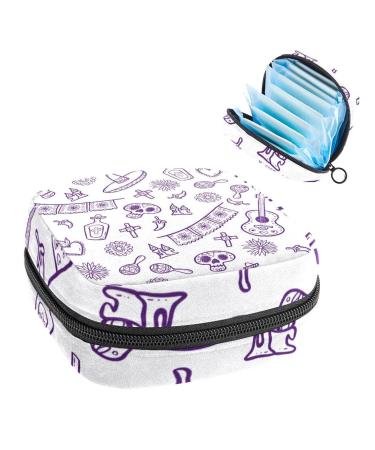 Women's bonds storage pockets Stillpad holder purple doodle dia de muertos pattern portable period kit pocket feminine product bag for women girls color1