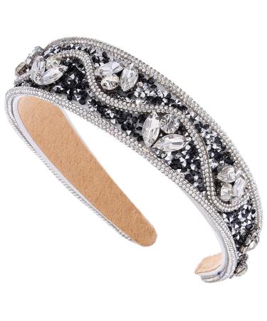 Flayem Rhinestone Headband Sparkly Crystal Headband Glitter Paddle Wide Hairband Gorgeous Banquet Hair Hoop Accessories for Women and Girls (Black White)