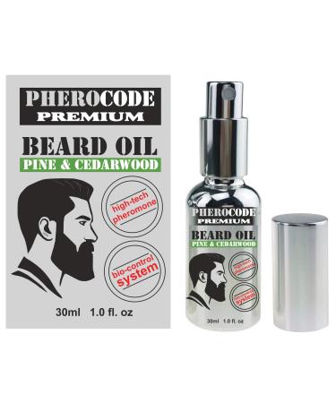 Pherocode Premium beard oil with pheromon androstenonum quite natural with grape jojoba macadamia argan and almond oils plasticizers fluid intake nutrition with pump 30 ml