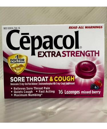Cepacol Extra Strength Sore Throat & Cough Relief Lozenges 16 Count Mixed Berry Flavor Maximum Numbing Fast Acting Relieves Sore Throat Pain and Quiets Cough (Pack of 12)