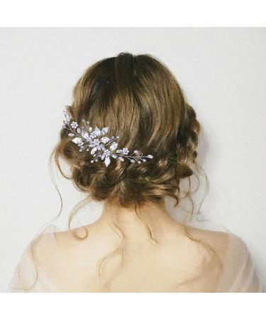Bride Wedding Hair Comb Pearl Flower Hair Piece Bridal Crystal Leaf Hair Vine Comb Wedding Hair Accessories for Women Girls Bridemaid silver - Buy Online on GoSupps.com
