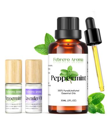 100% Pure Peppermint Extract Unique Refreshing Mint Oil Flavor Improves Focus and freshens The air - 30ml Mint Oil + Travel Size 10ml Mint + 10ml Lavender 2 roll-on Essential Oils