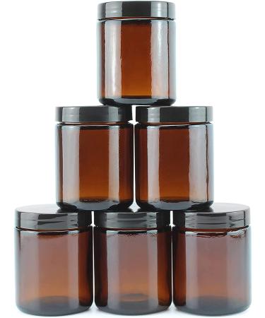 Amber Glass Jars (6-Pack) for Body Butter, Creams, and More - 8oz/9oz Straight Sided Cosmetic Jars by Cornucopia Brands - Buy Online on GoSupps.com
