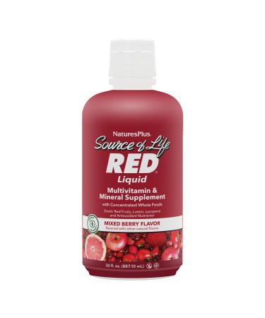NaturesPlus Source of Life RED Multivitamin Liquid - 30 oz - Energy & Immune Support - with Exotic Red Fruits Lycopene & Lutein - Vegetarian & Gluten Free - 30 Servings 30 Ounce (Pack of 1)