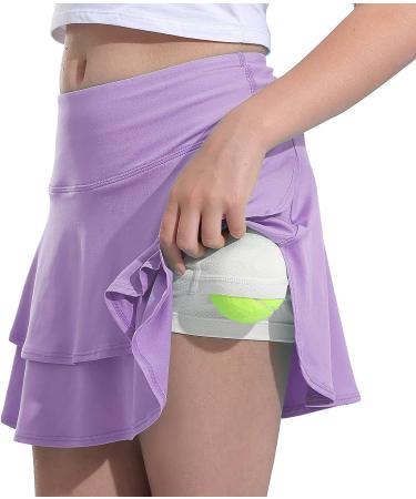 MERIABNY Girl Tennis Skirt with Built-in Shorts | Lilac 11-12 Years | Athletic Skort for Golf & Running Ages 6-12 - Buy Online on GoSupps.com
