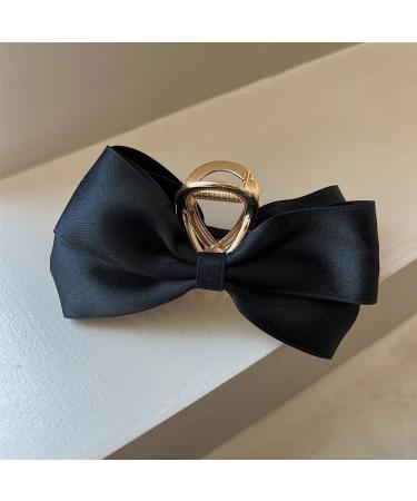 claw clips hair claw shark clip Textured Satin Bow Headwear Hairpin Female Back Of The Head Hair Clip Large Shark Clip 02 black satin bow (Color : 02 black satin bow)