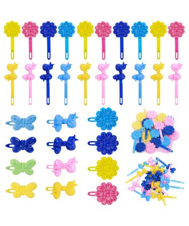 72 Pieces Self Hinge Plastic Hair Barrettes for Girls Multi-coloured Flower and Bowknot Hair Clips 80s 90s Bow Flower Hair Tie Hair Accessories Set (Random Color)