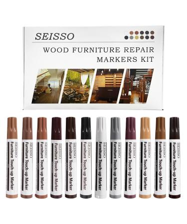 SEISSO New Upgrade Furniture Touch-up Markers, 12 Colors Wood Scratch Repair Kit, Professional Repair Tools for Stains, Scratches, Wood Floors, Tables, Bedposts