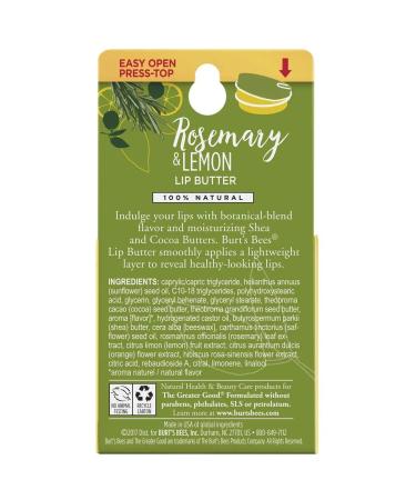 Burt's Bees Rosemary Lemon Lip Butter 0.4oz - 6 Tins | 100% Natural Moisturizing Lip Balm | Pack of 1 - Buy Online on GoSupps.com