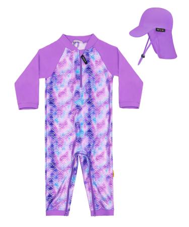 weVSwe Baby Girl Swimming Costume UV Protection Rash Guard One Ppiece Swimsuit with Toddler Sun Hat Flap Cap 0-3 Years 0-6 Months Fish Scales-1
