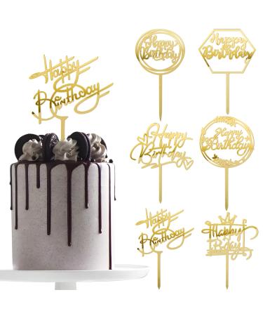 2pcs Happy Birthday Cake Topper Glitter Gold Acrylic Cake Decorations Supplies for Birthday Cake (6PCS Happy birthday)