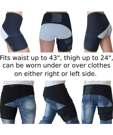 Compression Hip Brace for Thigh Hamstring Sciatica Pain Relief - Support Wrap for Hip Flexor Strain Groin Pull SI Joint Arthritis Bursitis - Men Women (Black) - Buy Online on GoSupps.com