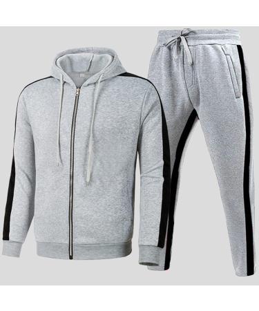 Hanxiulin Men's Training Suit - Hooded Jacket & Jogging Pants | Sports Clothing & Leisure Wear for Running and Exercise - Gray L - Buy Online on GoSupps.com