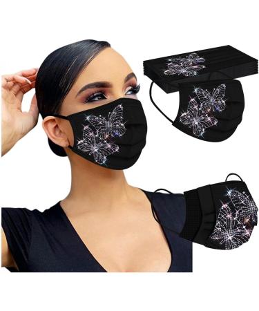 Adults Black Disposable_Face_Masks_Butterflies_Printed_Face_Cover Non-Woven Fabric Comfotable for Outdoor Daily Protction - Buy Online on GoSupps.com
