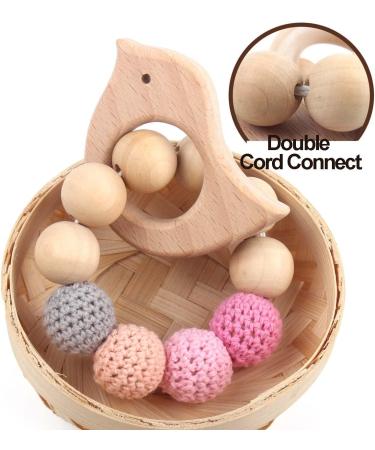 Beech Wooden Teething Toys 4 Pack - Natural Baby Chewable Wood Teethers Set for Soothing Relief - Toddler Gift Jewelry Cloud Cat Star Bird - Buy Online on GoSupps.com