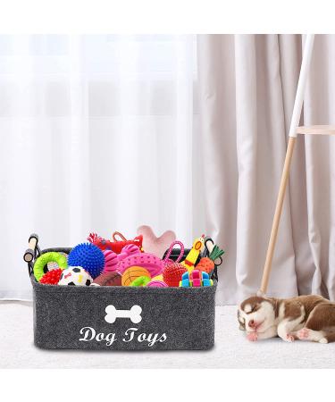 Geyecete Dog Toys Storage Bin - Collapsible Pet Supplies Basket with Wooden Handle - Buy Online on GoSupps.com