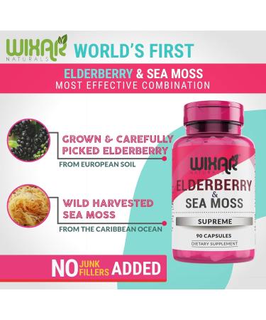 Wixar Naturals Elderberry and Sea Moss Supreme Capsules - 90 Capsules - Immune Support & Antioxidant Herbal Supplement - Buy Online on GoSupps.com
