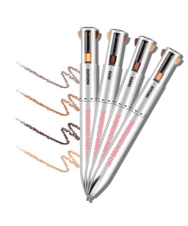 FREEORR 4 in1 Eyebrow Contour & Highlight Pen  Brow Contour Defining Highlighting Waterproof Eyebrow Pencil  Eye Makeup Beauty Tool Long Lasting (2Medium) B-Medium