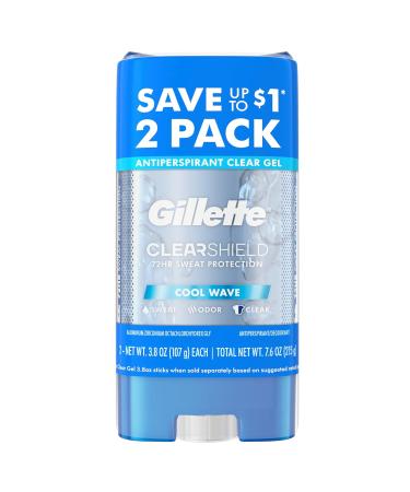 Gillette Antiperspirant and Deodorant for Men Clear Gel Cool Wave Scent 3.8 oz (Pack of 2) Cool Wave 3.8 Ounce (Pack of 2)