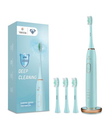 Vekkia Electric Toothbrush  Sonic Cleaning Rechargeable Toothbrush with Timer  Pressure Sensor  4 Modes  4 Brush Heads  Charge Lasts for 180 Days  Best Toothbrush for Adults (Blue Diamond)