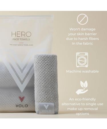 VOLO Hero Luna Gray Face Towel 3PK - Reusable Wash Cloths for Makeup Removal & Shower, Ultra Soft Absorbent Nanoweave Fabric - Fast Drying Microfiber - Buy Online on GoSupps.com