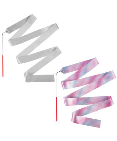 2pcs Dance Ribbons, 78.8inch Sparkling Dance Ribbon, Wand Dancing Ribbon Streamers for Kid, 2 Tapes Gymnastics Ribbon Rhythmic Dance Ribbons Twirling Ribbon for Artistic Dancing Talent Shows