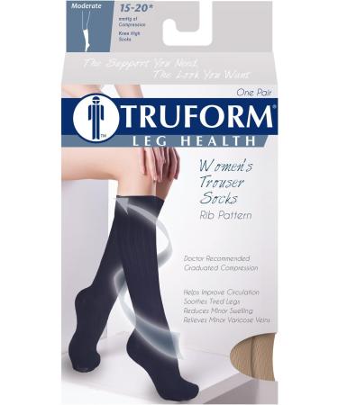 Truform Compression Socks 15-20 mmHg Women's Dress Socks - Tan Rib Knit, Knee High Over Calf Length, Medium (Pack of 2) - Buy Online on GoSupps.com