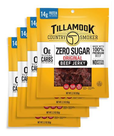Tillamook Country Smoker Keto Friendly Zero Sugar Beef Jerky, Original, 2.2 Ounce (Pack of 4)