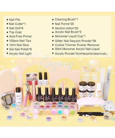 Cooserry Acrylic Nail Kit for Beginners - 115 in 1 Professional Set with Drill, Gel Polish, and Light - Complete Nail Supplies for DIY Nail Art - Buy Online on GoSupps.com