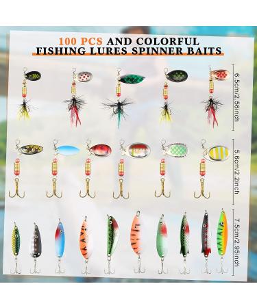 100 Pcs Fishing Lures Spinner Baits Metal Trout Spinners Kit + Tackle Box - Salmon Bass Walleye Crappie - Buy Online on GoSupps.com