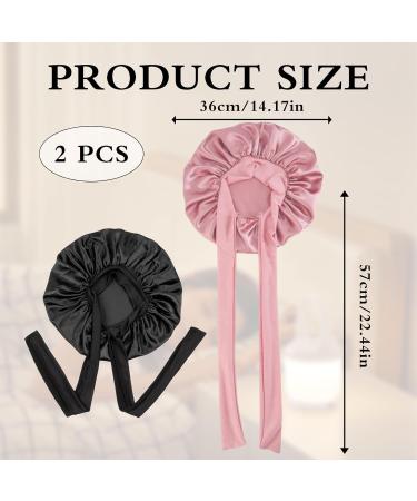 2Pcs Silk Satin Bonnet Hair Wrap Set for Sleeping - Tie Band for Women, Long Curly Hair Cap for Washing & Makeup - Perfect Silk Bonnet Sleep Cap for Curly Hair - Buy Online on GoSupps.com
