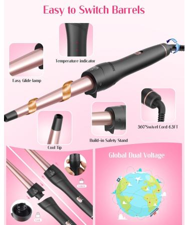 ANIEKIN 5-in-1 Curling Iron Set - Interchangeable Ceramic Wands Instant Heat Dual Voltage - Perfect Gift for Girls & Moms - Buy Online on GoSupps.com
