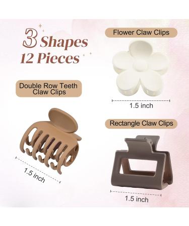 DEEKA 12 PCS Small Hair Clips Set - Double Row Teeth Hair Claw Clips for Thin Short Hair - Flower Matte Rectangle Clips - Women and Girls Accessories - 1.5 Inch (Pack of 12) - Black Brown White - Buy Online on GoSupps.com