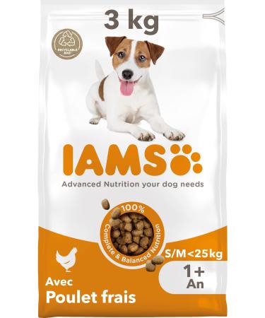 Iams Vitality - Dry Dog Food for Adult Dogs Small and Medium Breeds - Promotes Health and Vitality - Low in Fat - With Fresh Chicken - Free of: GMOs Colouring Artificial Flavouring Wheat - 3 kg