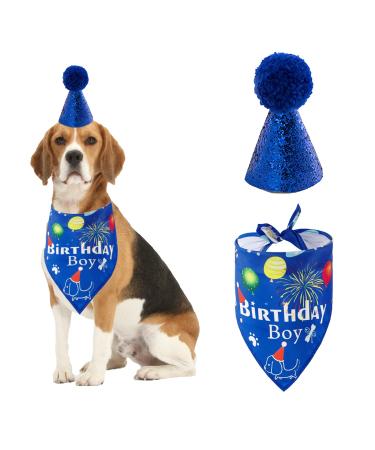 Dog birthday bandana hat set dog birthday party supplies dog bandana young girl puppy birthday hat scarf for small medium dog pets (blue) - Buy Online on GoSupps.com