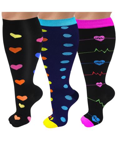 Diu Life 3 Pairs Plus Size Compression Socks for women & men Wide Calf Extra Large Knee High Stockings for nurse sports fitness. 4XL 3er-multi3
