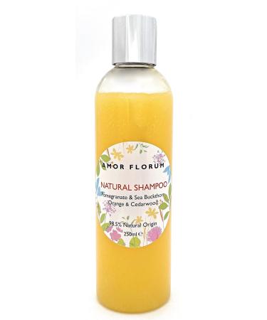 98.5% Natural SHAMPOO - ALOE VERA POMEGRANATE SEA BUCKTHORN ORANGE & CEDARWOOD - 250ml by AMOR FLORUM. Sulfate Free Paraben Free. Gentle Concentrated. pH 5.5 Balanced for Sensitive Skin.