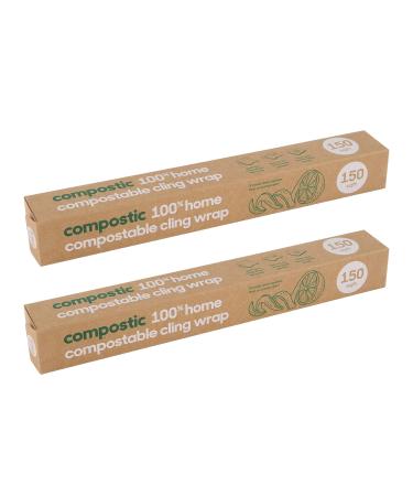 Compostic Home Compostable Cling Wrap - Eco Friendly, Reusable, Zero Waste, Non-Toxic, Guilt-Free - Beeswax and Plastic Alternative for Earth Friendly Food Wrap/Food Storage - 150 SQ.FT (2 Pack)