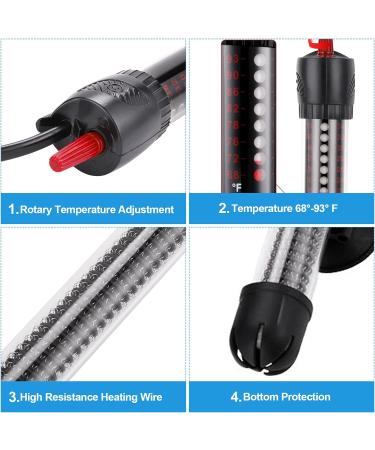 RuikDly 200W Adjustable Aquarium Heater - Waterproof Thermostat for 30-200L Fish Tanks Suction Cup Design International Shipping - Buy Online on GoSupps.com
