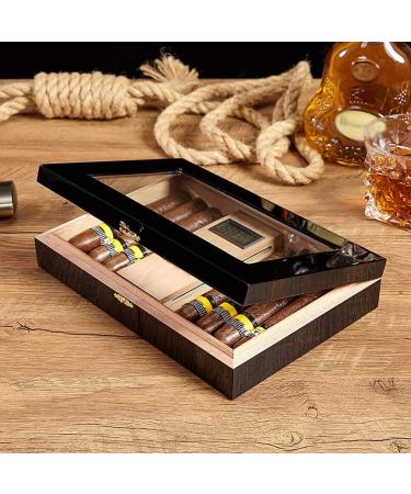 Black Piano Finish Humidor Glass Top Cedar Humidor with Digital Hygrometer Humidification and Accessory Divider - Buy Online on GoSupps.com