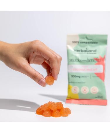 Herbaland Coconut MCT Oil Gummies Snacks with Benefits Vegan Low-sugar High-fiber Gluten-free 100mg of Organic Coconut MCT Oil & 12g of Organic Tapioca Fiber Per Pouch Strawberry Coconut Flavor 12 x 40g (Box of 12) Compostable Pouch - Buy Online on GoSupps.com